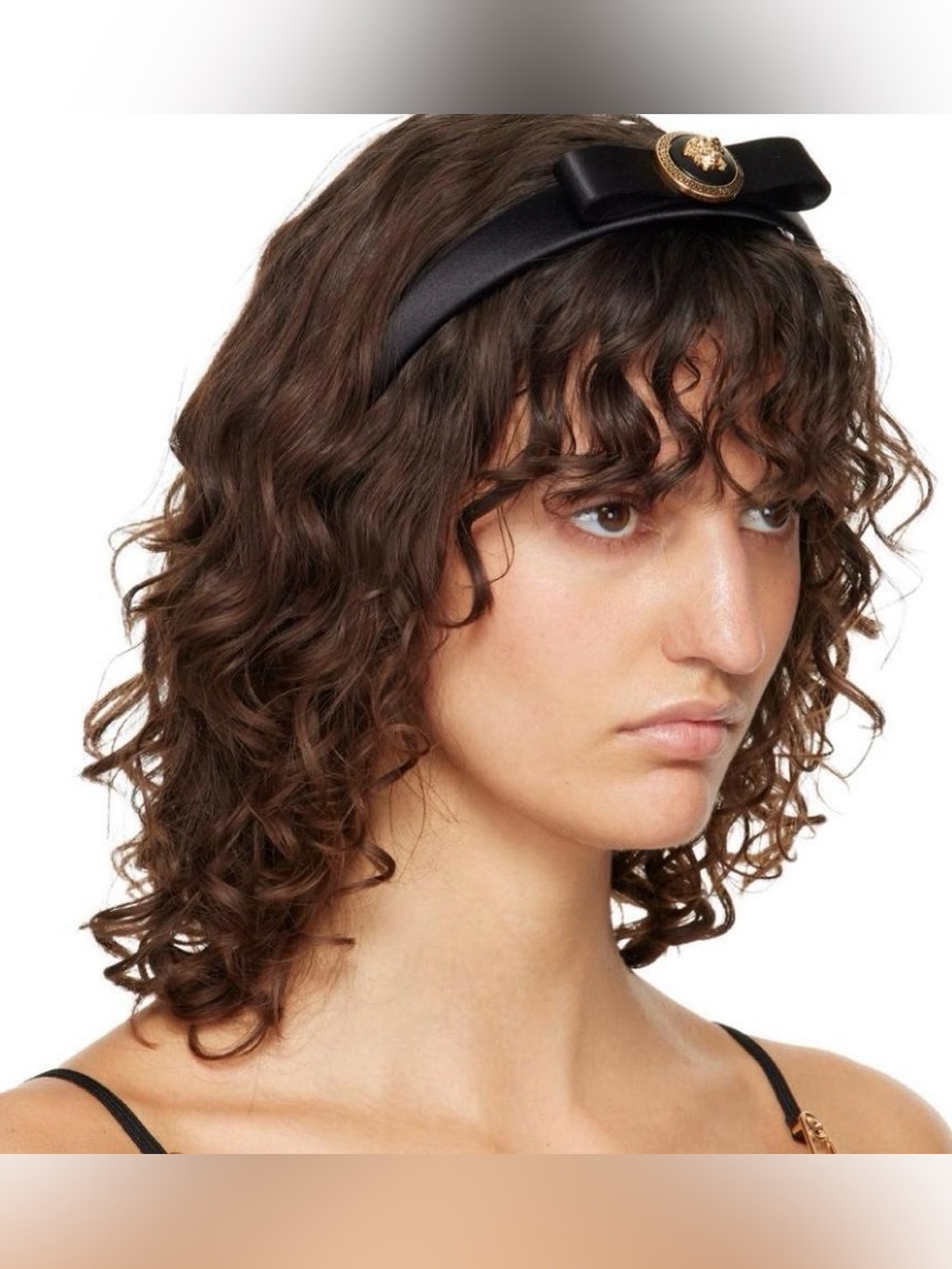Versace Black Gianni Ribbon Headband with gold hardware